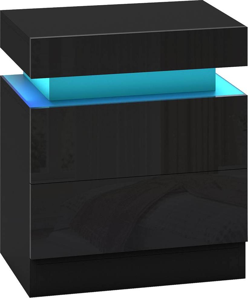 Homcom High Gloss Bedside Table with LED Light Bedside Table