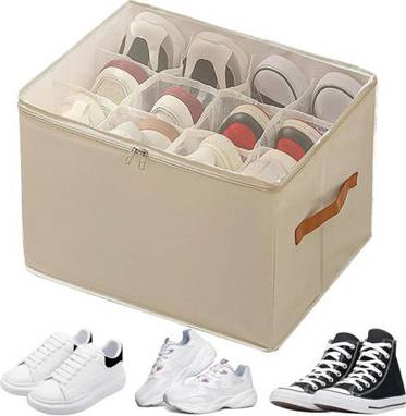B&Q Beige Foldable Shoe Box Storage Clear Lids Shoe Rack