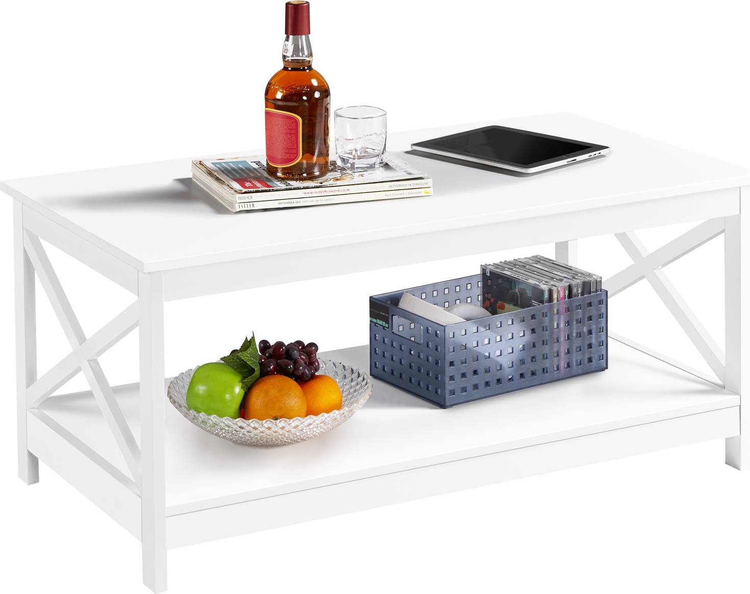 Yaheetech Coffee Table With Storage Shelf White Coffee Table