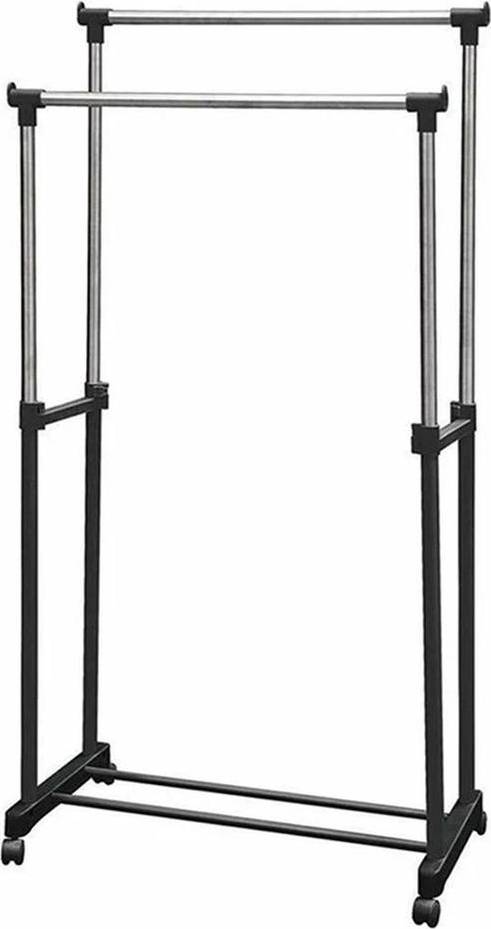 NESTLUNE Metal Garment Rack Double Silver Black Clothes Rack