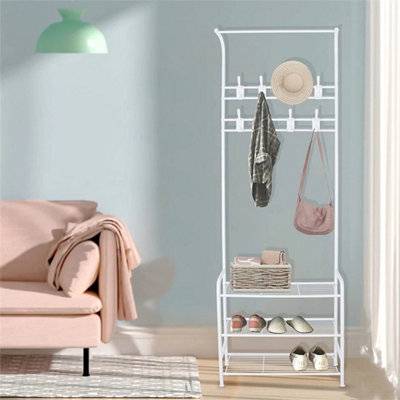 B&Q White-Coat Rack Stand Shoe Storage Bench Shoe Rack