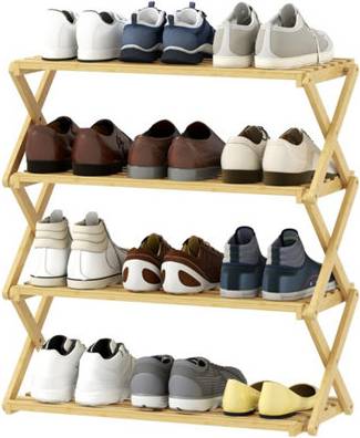 B&Q Bamboo Folding Shoe Rack 4-Tier Shoe Rack
