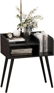 B&Q Mid Century Nightstand End Table With Open Storage Shelves Bedside Table