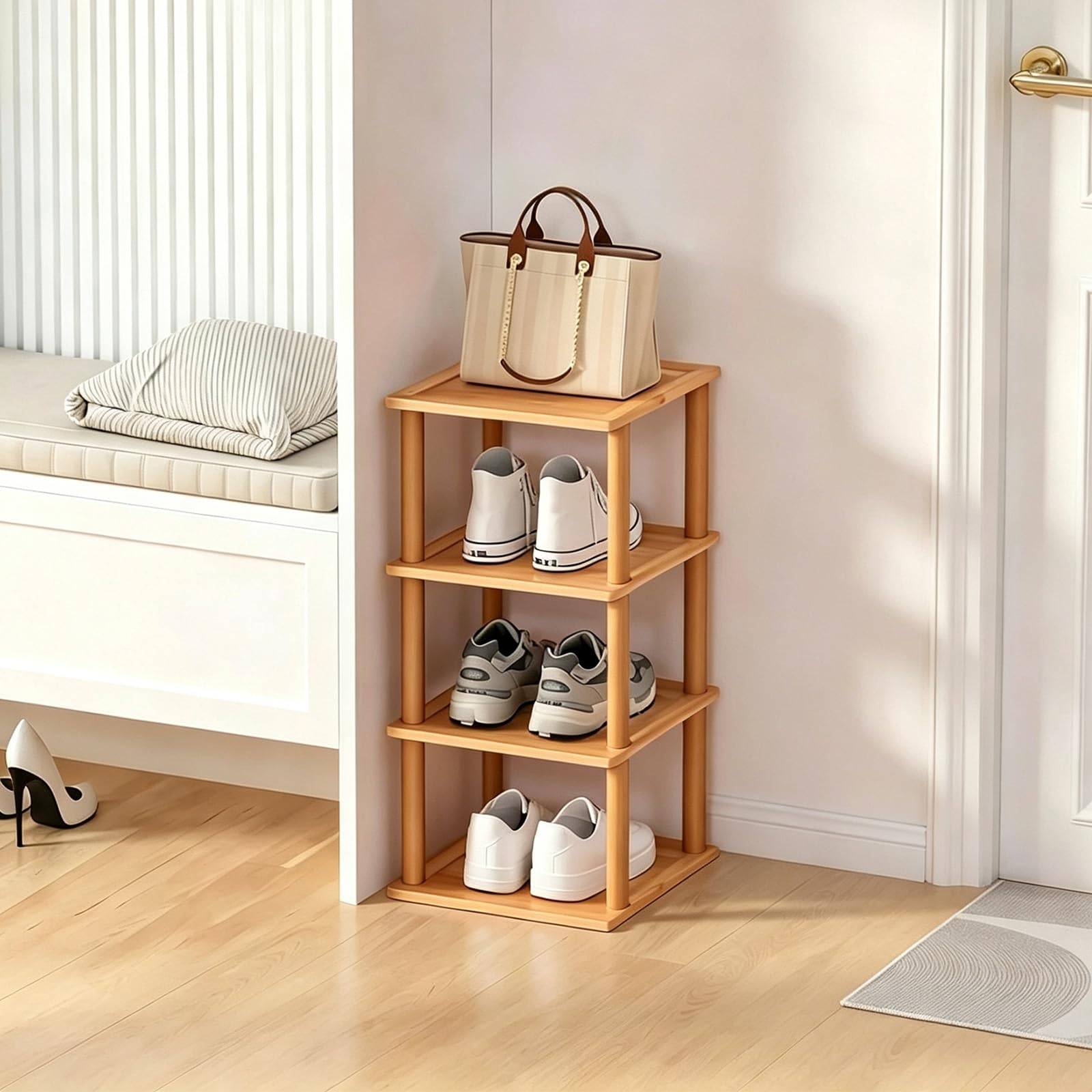 Aniston 4 Tier Small Bamboo Shoe Rack Shoe Rack
