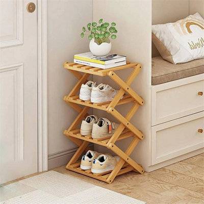 B&Q 4 Tier Foldable Wooden Shoe Rack Shoe Rack