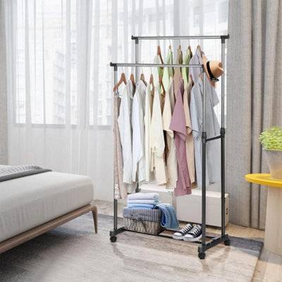 B&Q Double Pole Mobile Clothes Rail Rack Clothes Rack