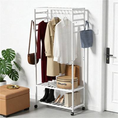 B&Q White Movable Wood Garment Rack Clothes Rack