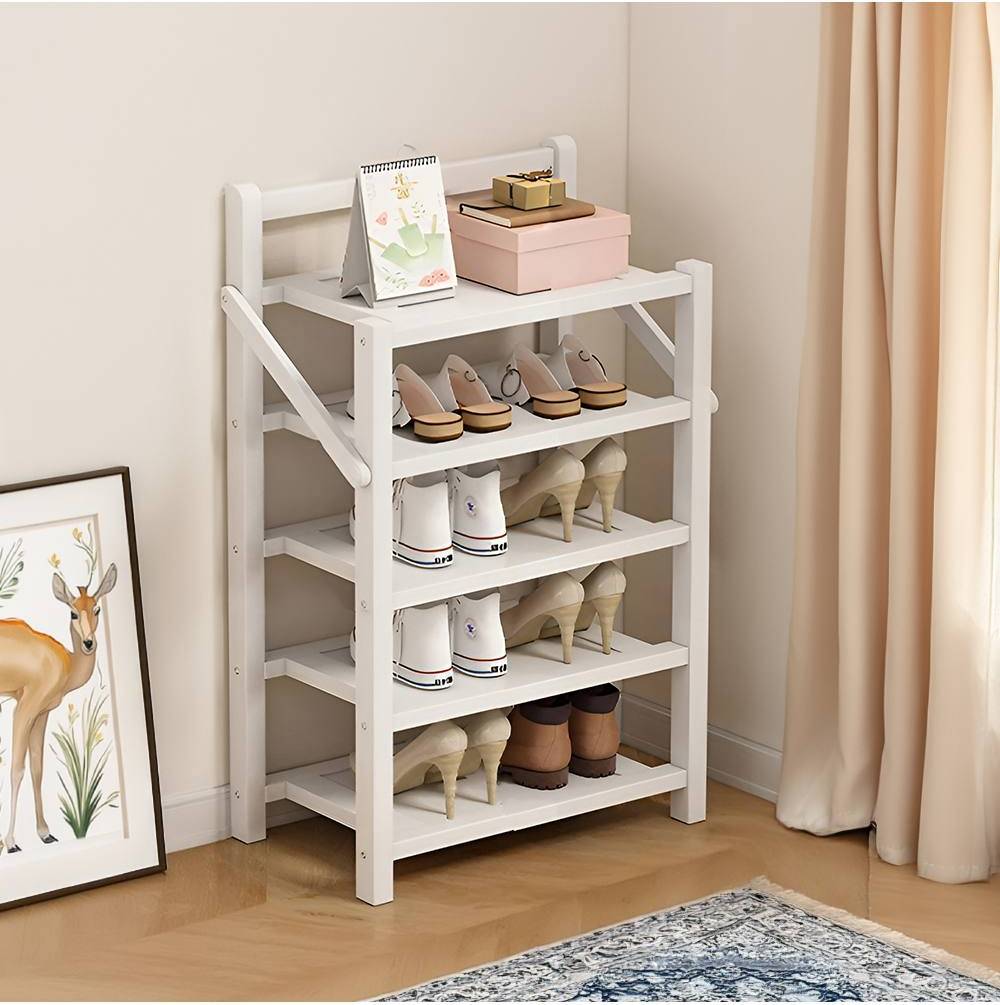 Living and Home 5-Tier Foldable Bamboo Shoe Rack White Shoe Rack