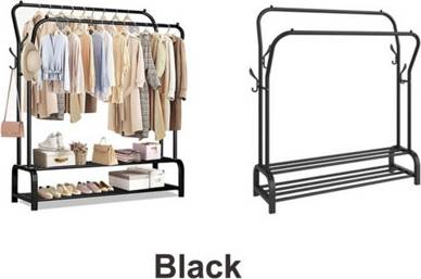 B&Q 3-In-1 Metal Double Rail Clothes Garment Hanging Rack Clothes Rack