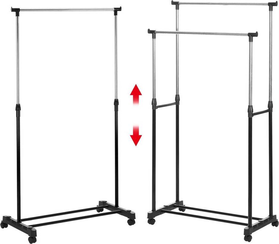 NESTLUNE Double Pole Adjustable Mobile Clothes Coat Garment Rail Rack Clothes Rack