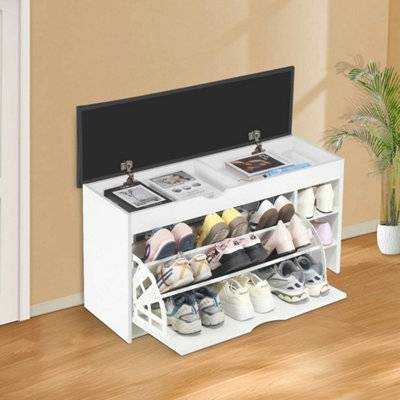 B&Q Shoe Storage Bench With Seat Flip Drawer Shoe Rack