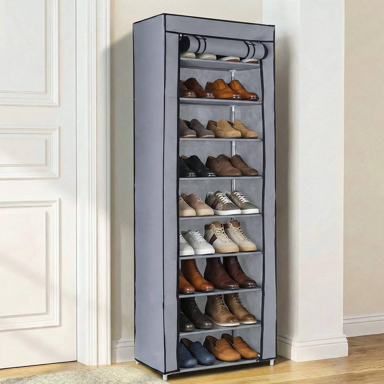 Rainberg 10 Tier Shoes Rack with Dustproof Cover Shoe Rack