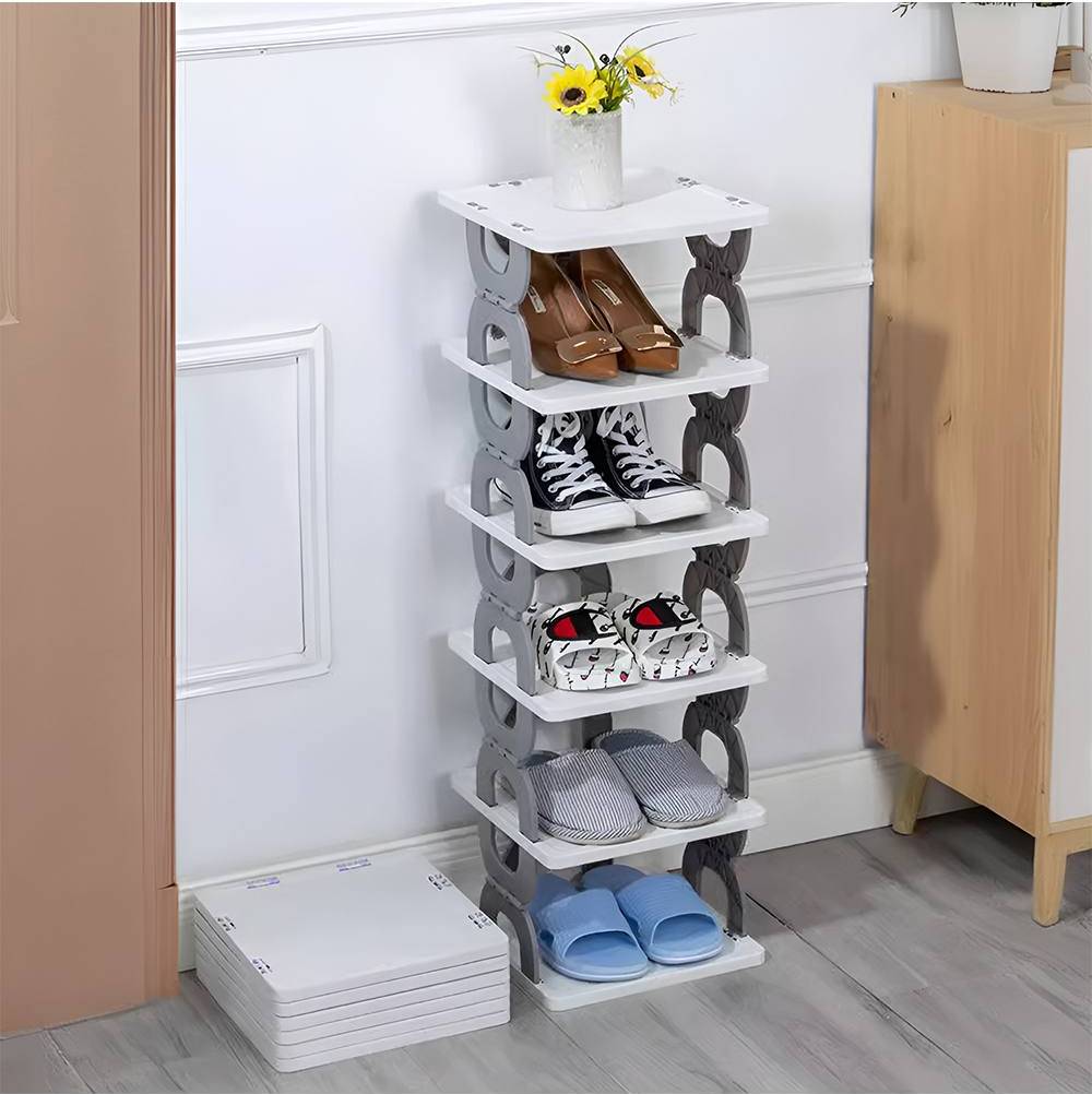 Living and Home 6-Tier Foldable Space-Saving Shoe Rack Grey Shoe Rack