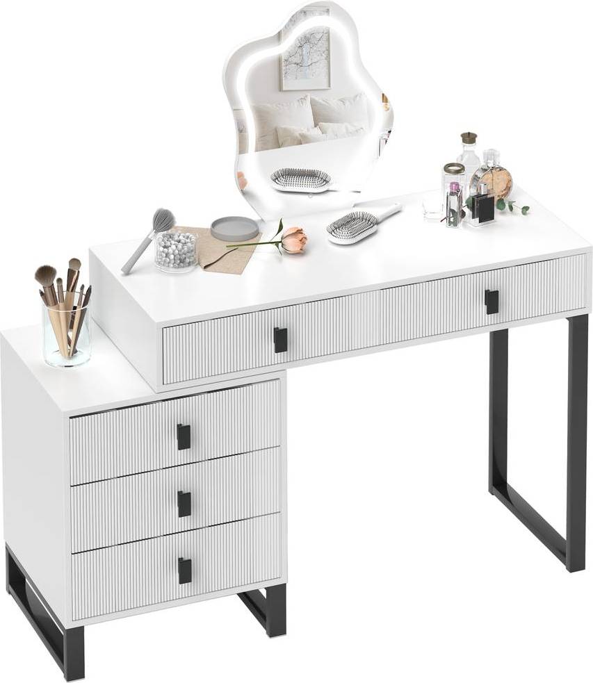 Homcom Dressing Table With LED Leaf Shape Mirror White Dressing Table