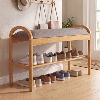 B&Q Bamboo Shoe Bench 2 Tier Rack Shoe Rack