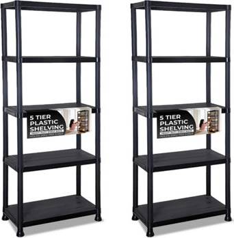 B&Q 5 Tier Black Plastic Heavy Duty Shelving Racking Storage Unit Shelving System