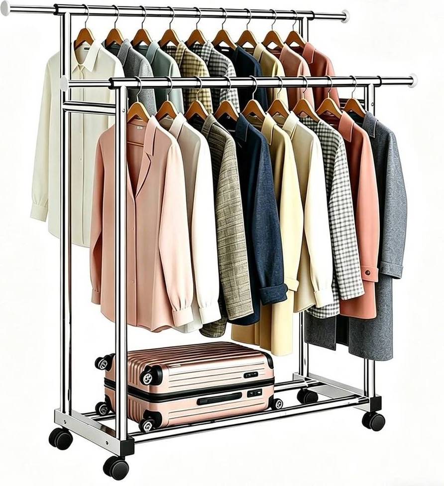 NESTLUNE Heavy Duty Double Clothes Rail Hanging Rack Clothes Rack