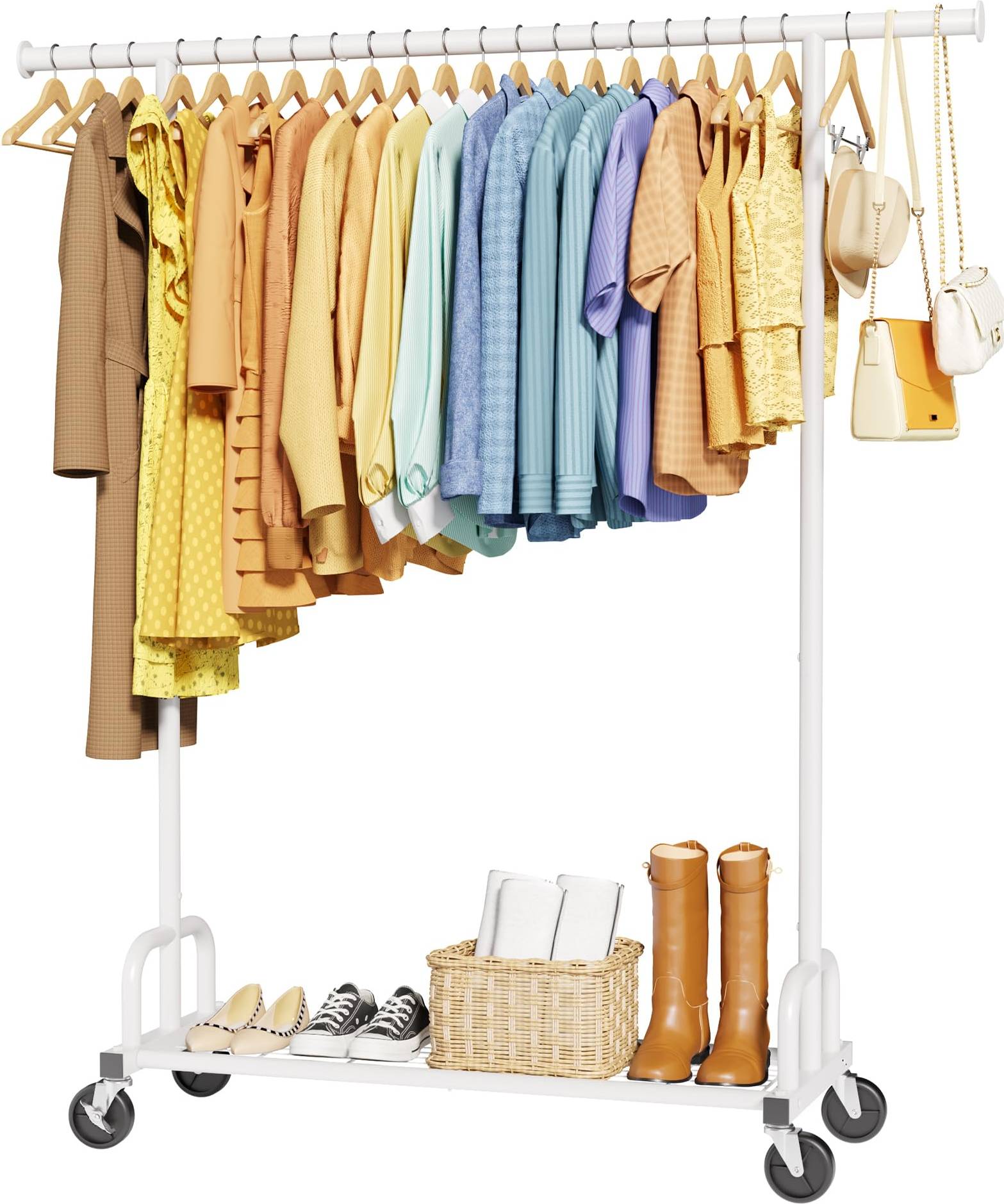 Sakugi Heavy-Duty Clothing Rack Wide Rod Mesh Shelf Clothes Rack