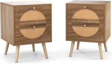 B&Q Bohemian Rattan Nightstand Side Table Bedside Table 2pcs
