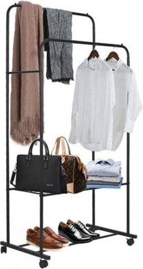 B&Q Black Rolling Garment Rack Double Pole Clothes Rack