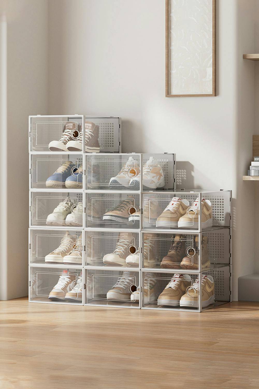 Living and Home Plastic Stackable Shoe Storage Box Shoe Rack 12pcs