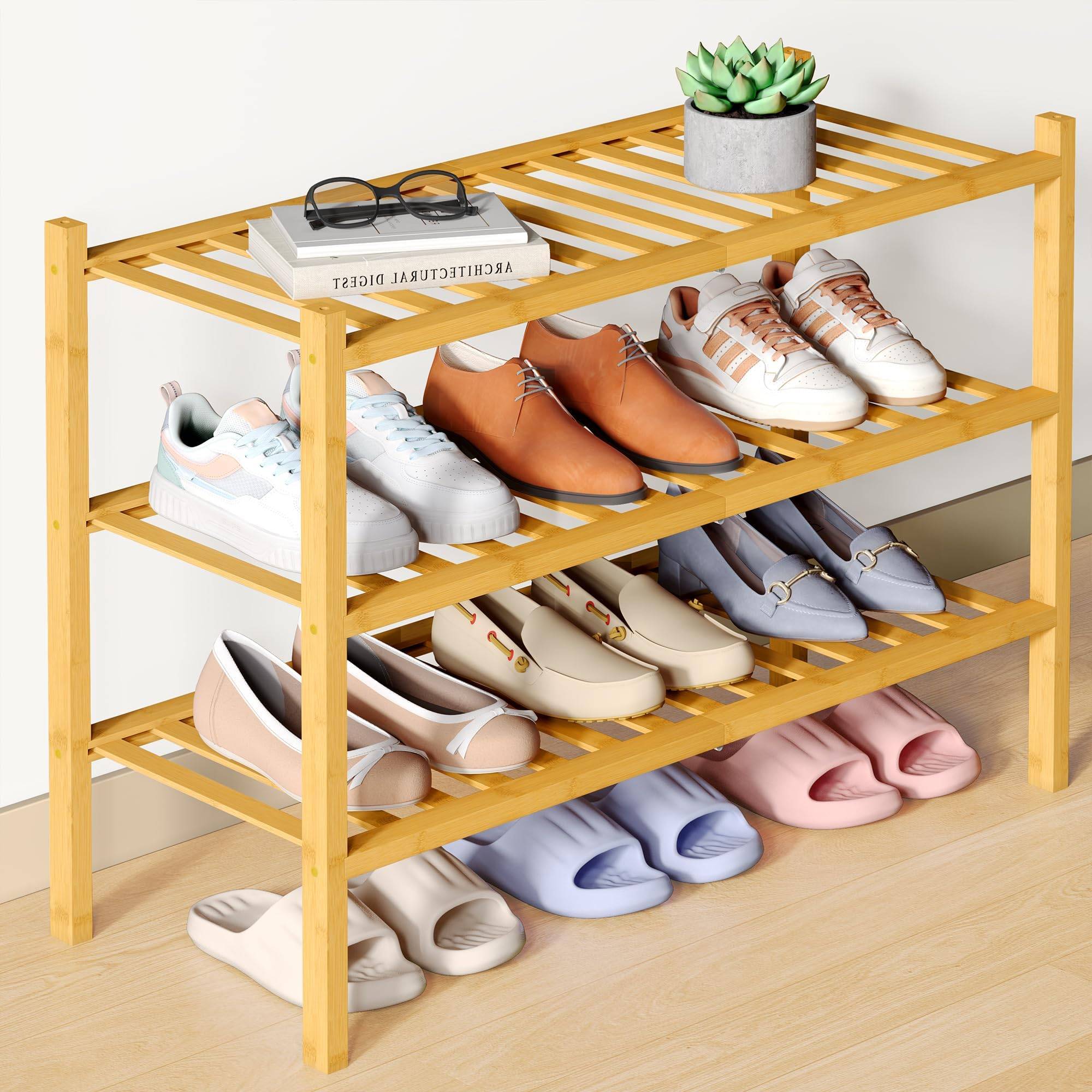 Smiry Natural Bamboo Shoe Rack Shoe Rack