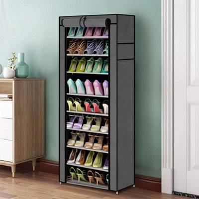 B&Q 10 Tier Grey Dustproof Shoe Rack Stand Holder Shoe Rack