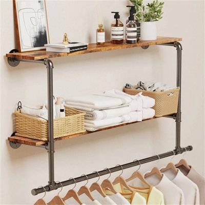 B&Q Brown Wall Mounted Industrial Pipe Garment Rack Clothes Rack