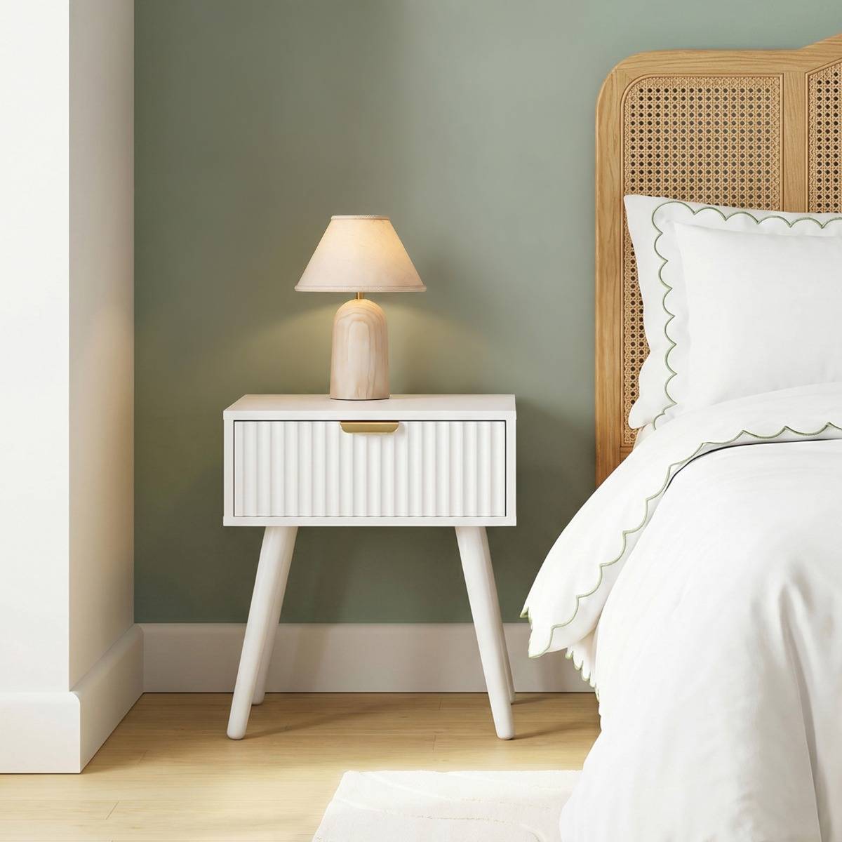 OHS Ribbed Wood Bedside Table 1 Drawer Bedside Table