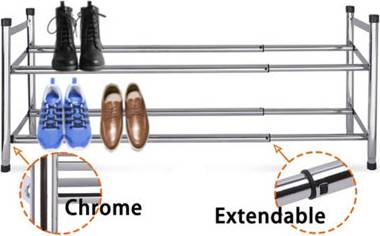 B&Q 2 Tier Extendable Stackable Chrome Frame Shoe Rack Shoe Rack 2pcs