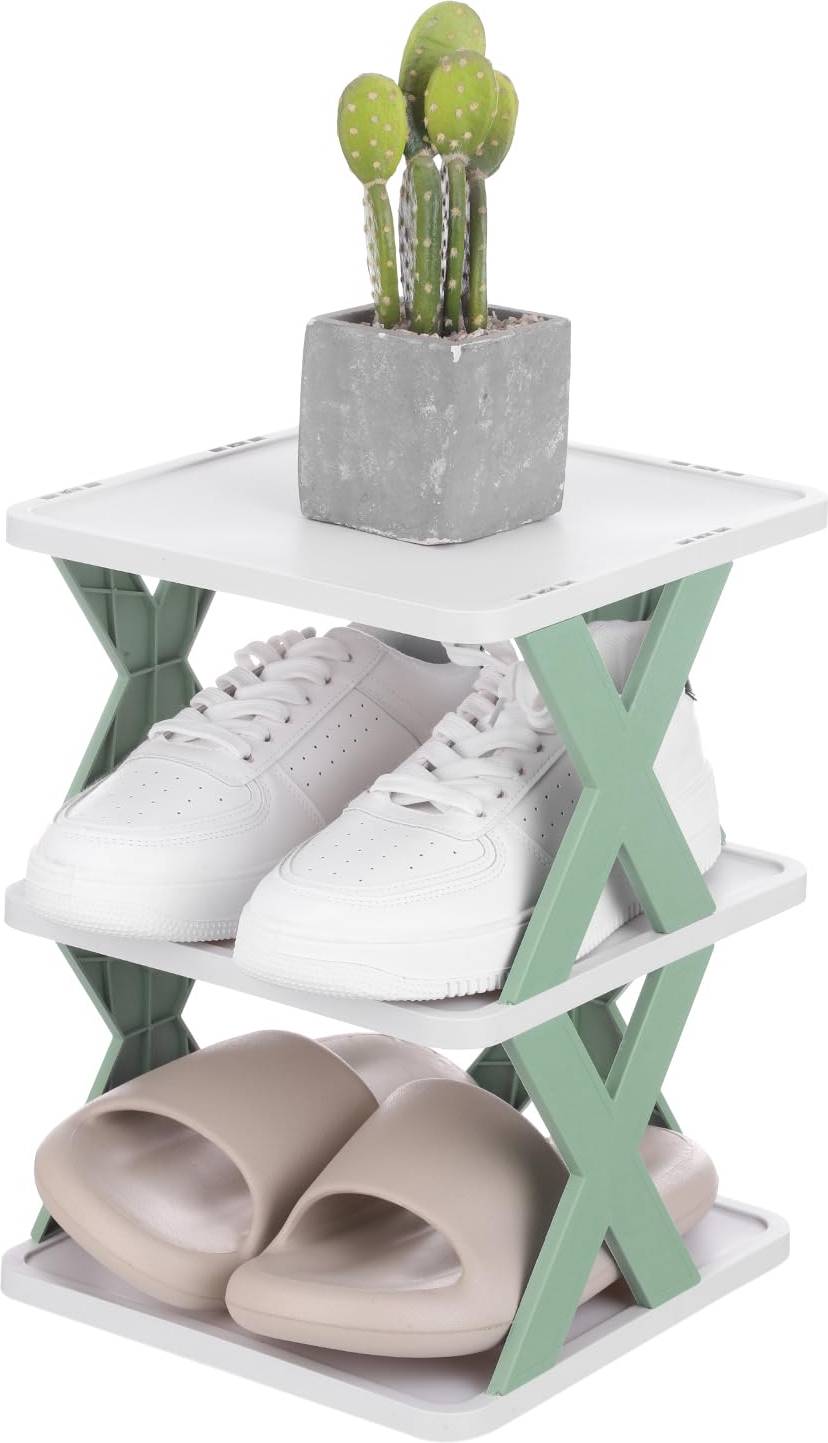 sourcing map 3-Tier Plastic Shoe Rack Shoe Rack
