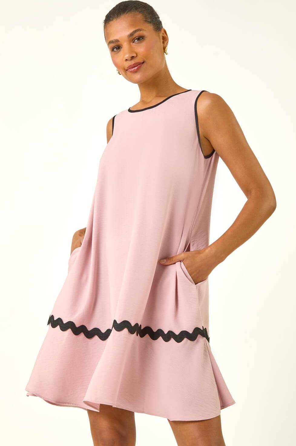 Roman Ric Rac Trim Swing Dress - Light Pink