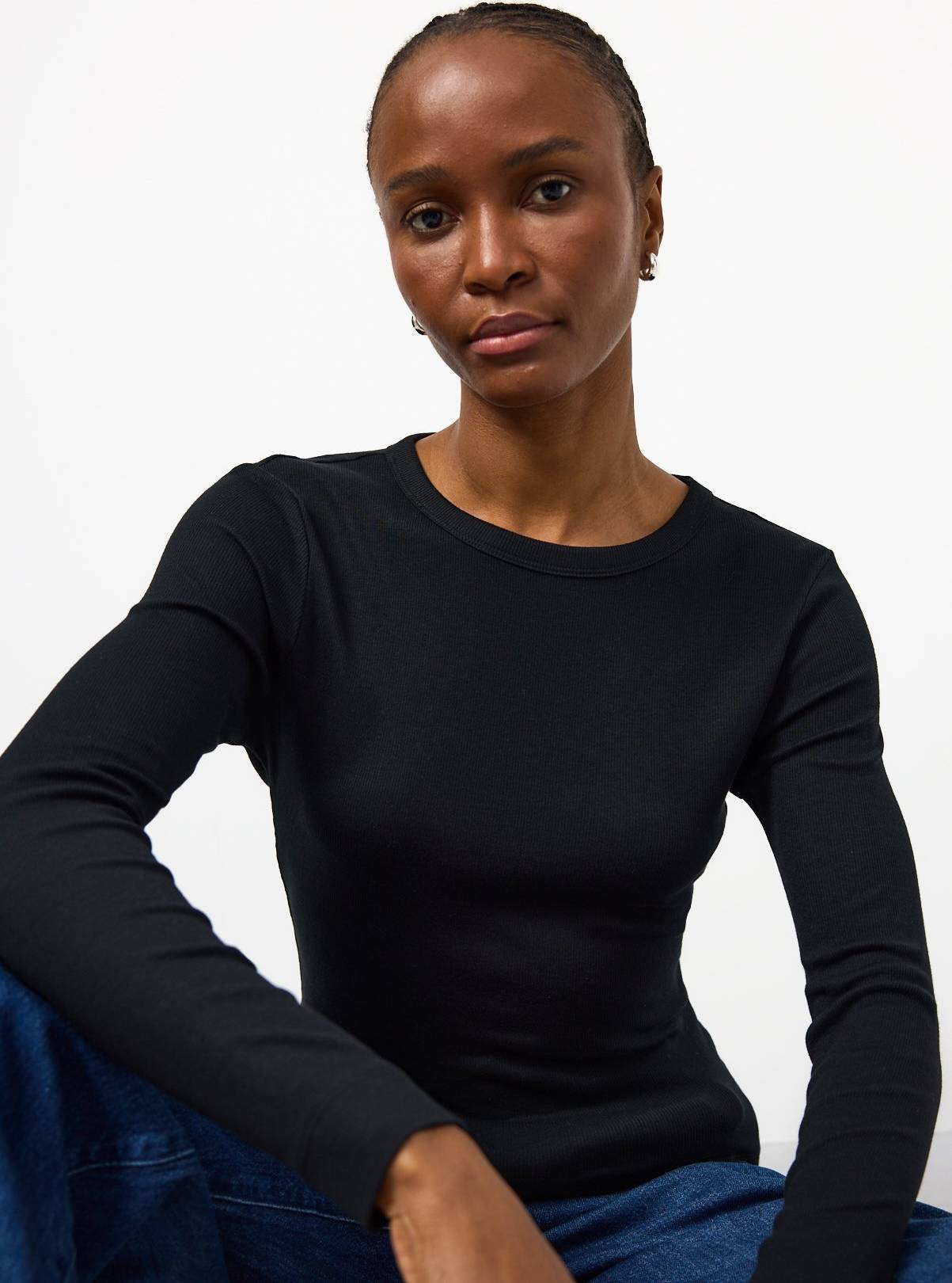Tu Modal Ribbed Long Sleeve Top - Black