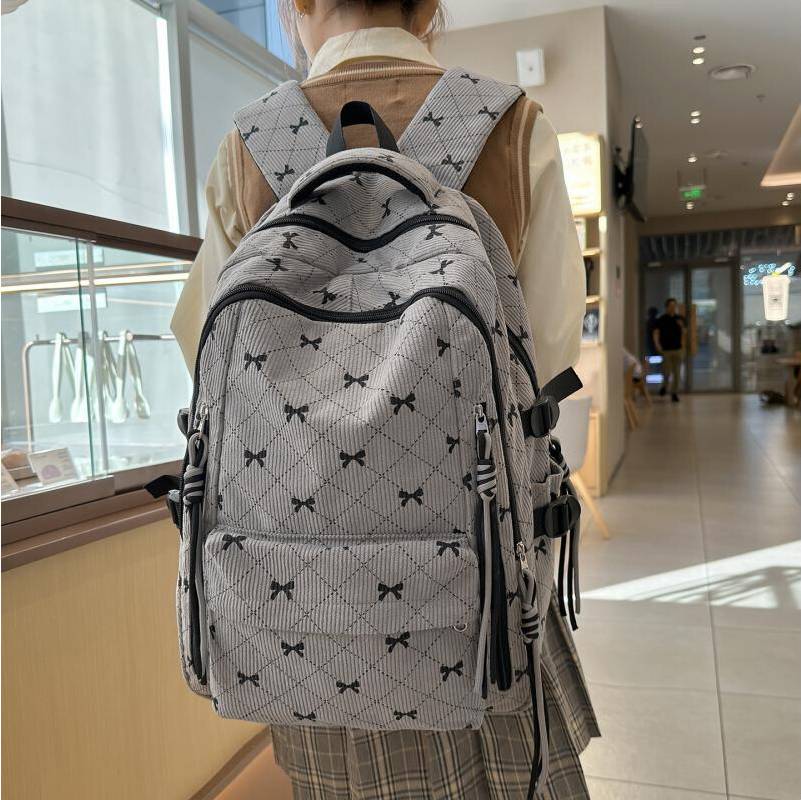Bow Pattern Backpack - Grey