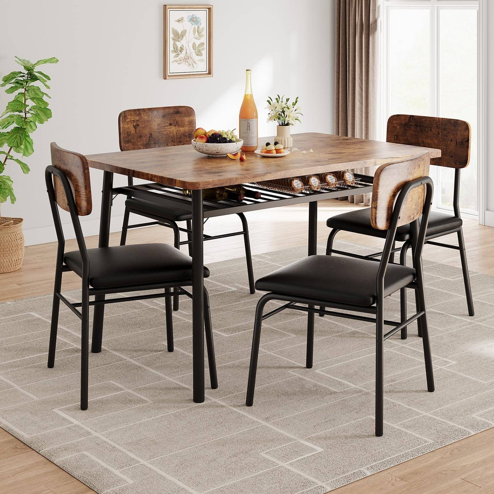 Storage rack for kitchen Garvee Dining Table Set for 4 with Storage Rack Dining Set 5pcs
