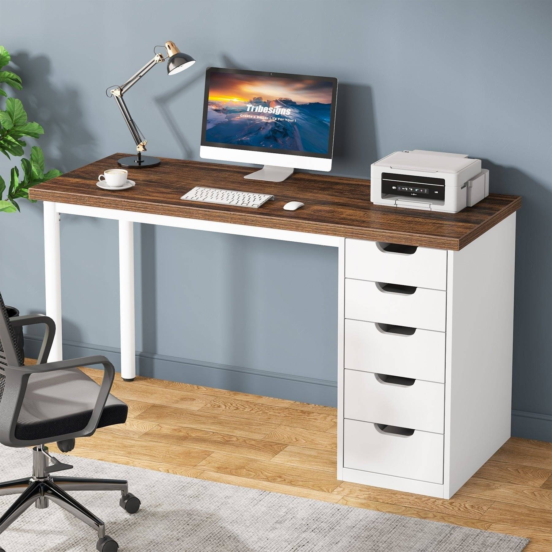 Computer desk with drawers Envelor 47 Inch Computer Desk With 5 Drawers