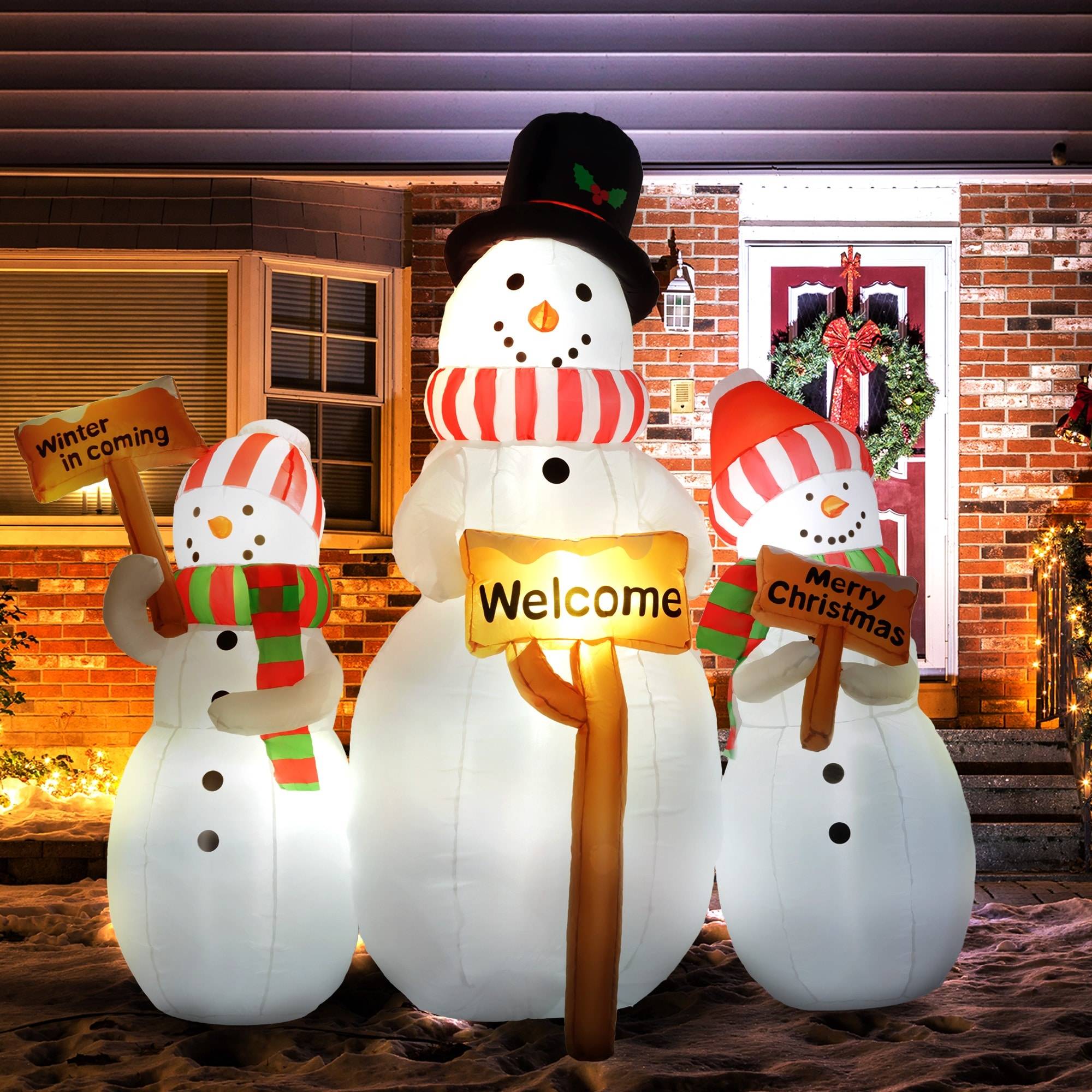 Christmas inflatables OutSunny 6.1ft Inflatable Three Snowmen with Sign