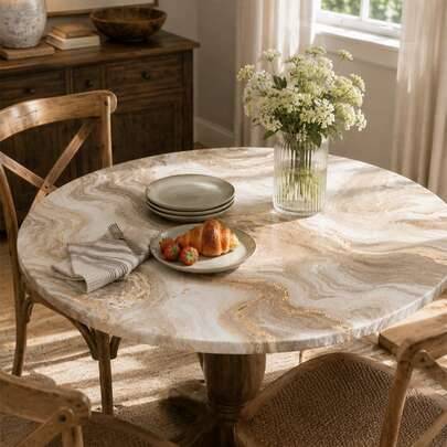 Shein Beige Marble Pattern Elastic Tablecloth Tablecloth Multicolour