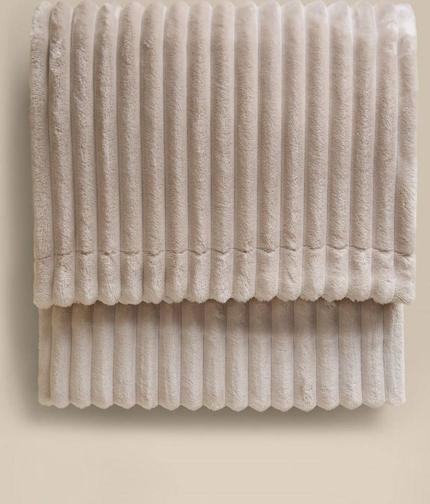 M&S Fleece Ribbed Throw Medium Neutral Blankets