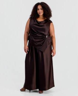 Plus Size Pleated Wide-Leg Pants - Java Brown