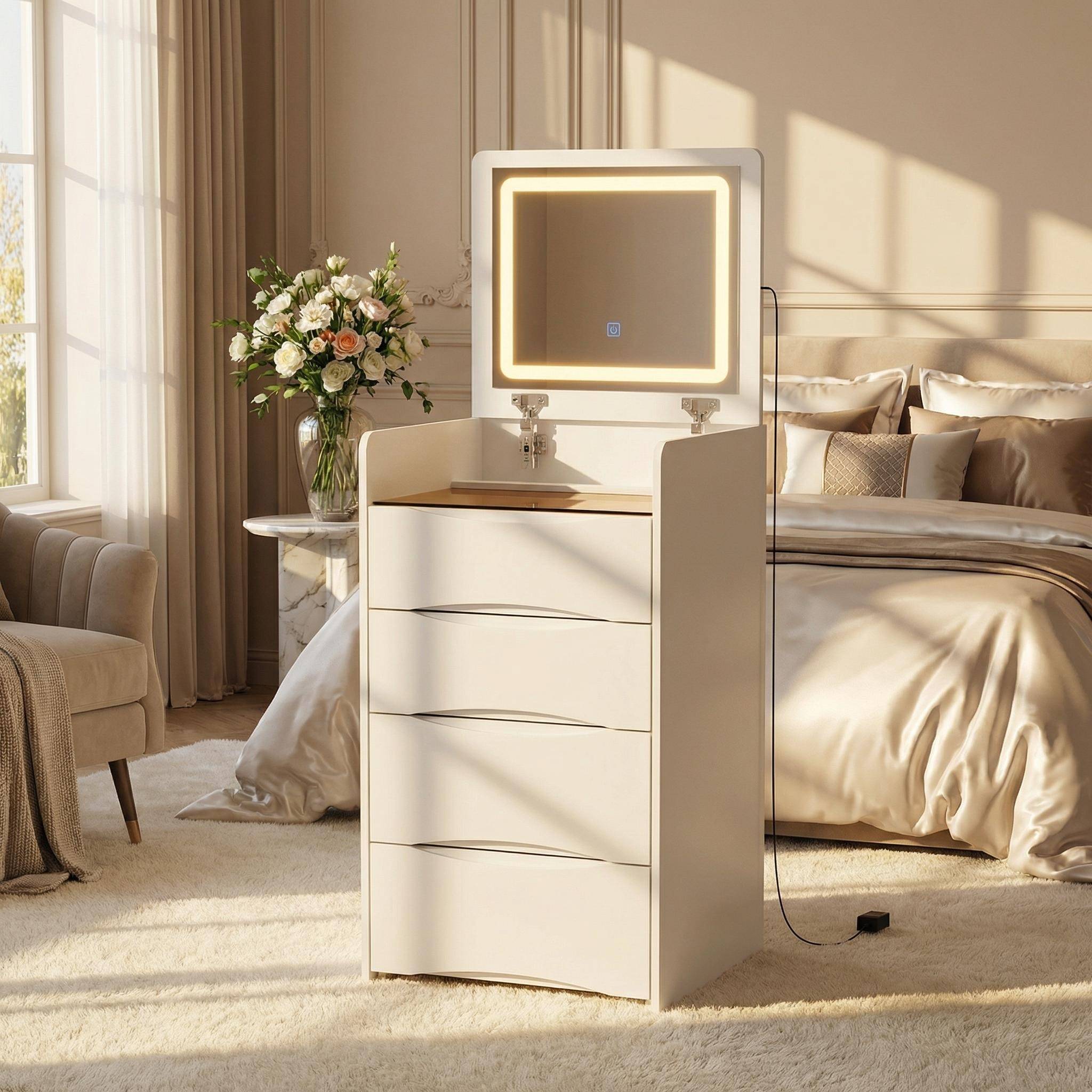 White makeup vanity with mirror Timechee Modern White Makeup Vanity With LED Mirror Dressing Table