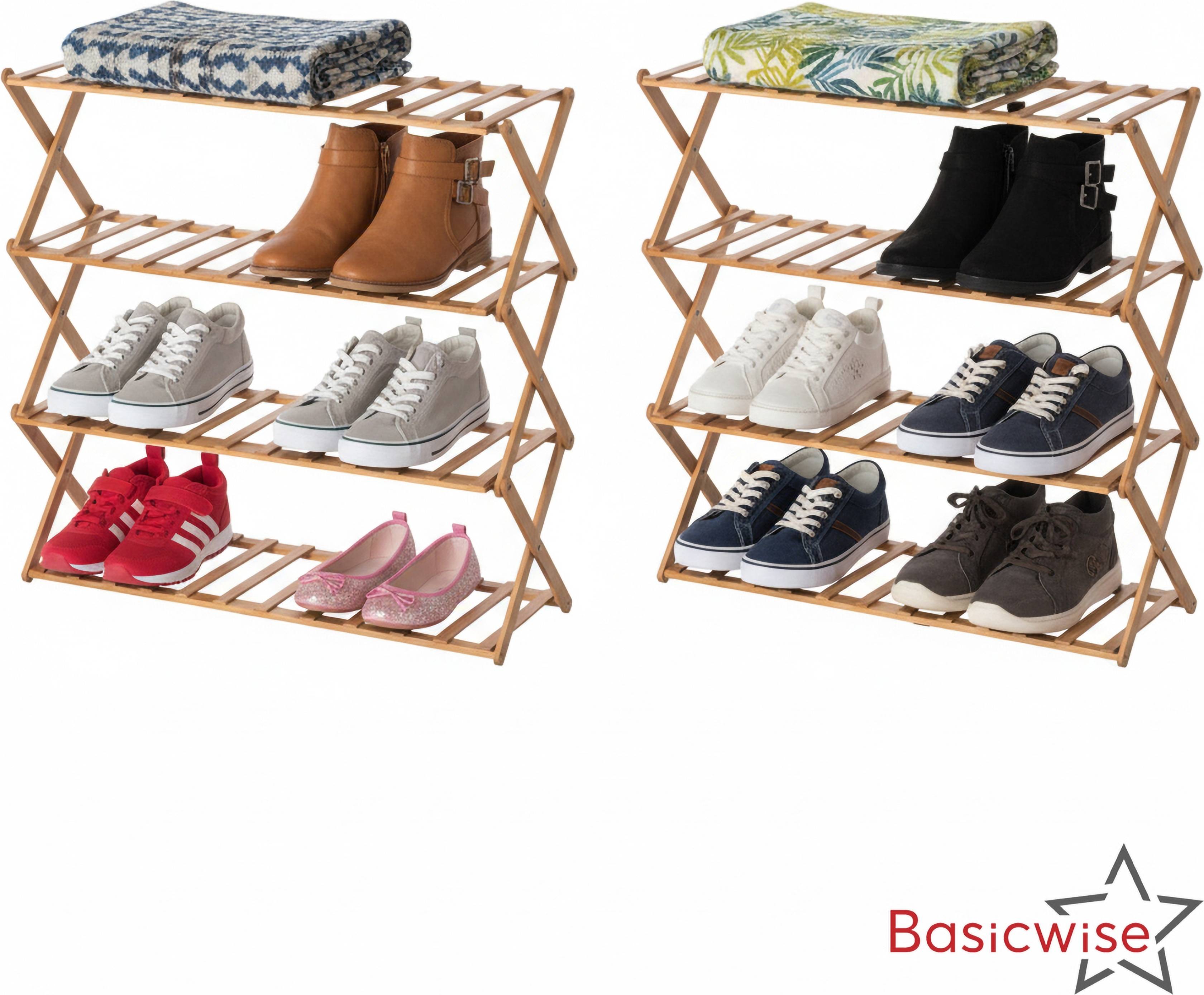 Set 2 Foldable Bamboo Shoe Rack Storage Shelf
