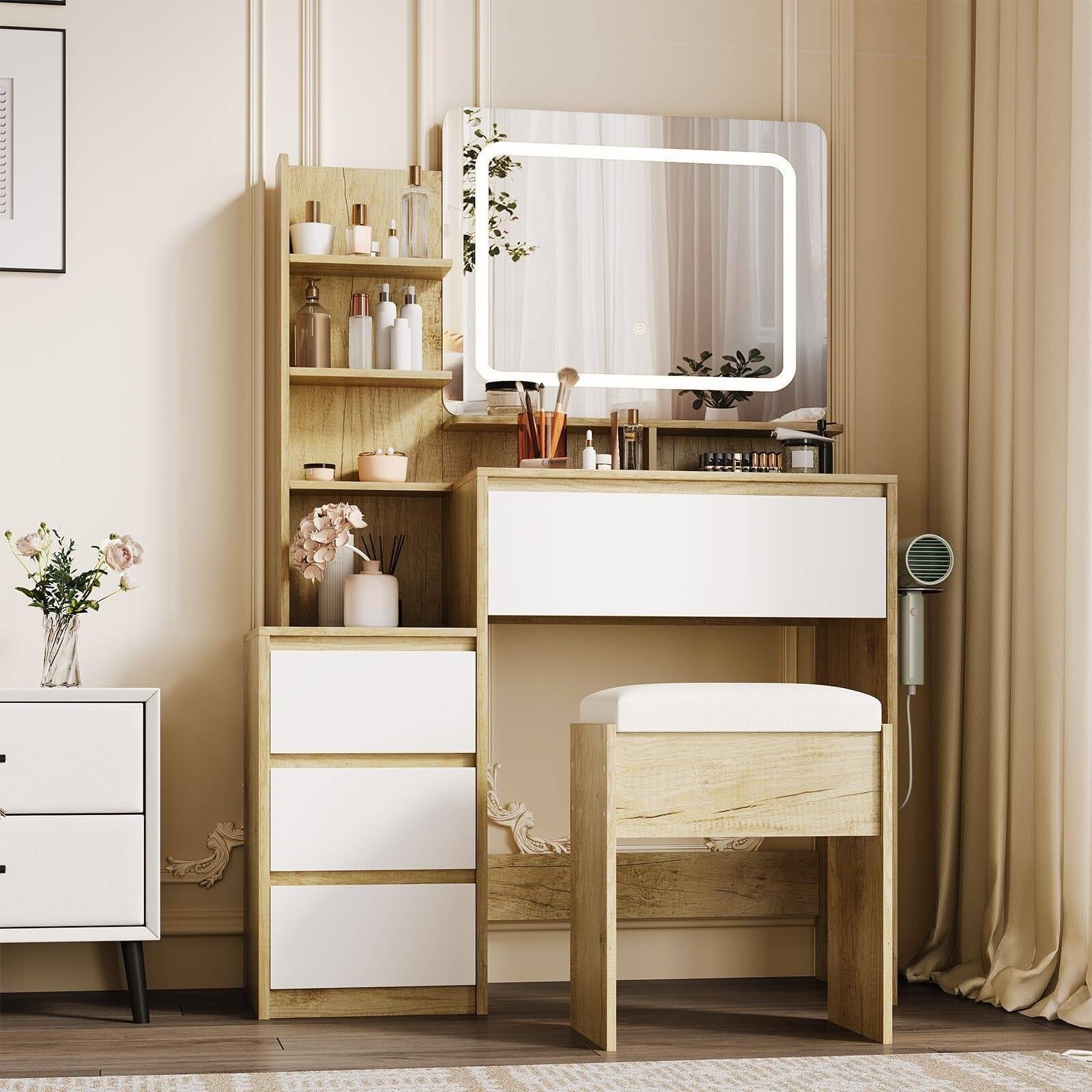 Makeup vanity table with lighted mirror Garvee Makeup Vanity Table With LED Lighted Mirror Dressing Table