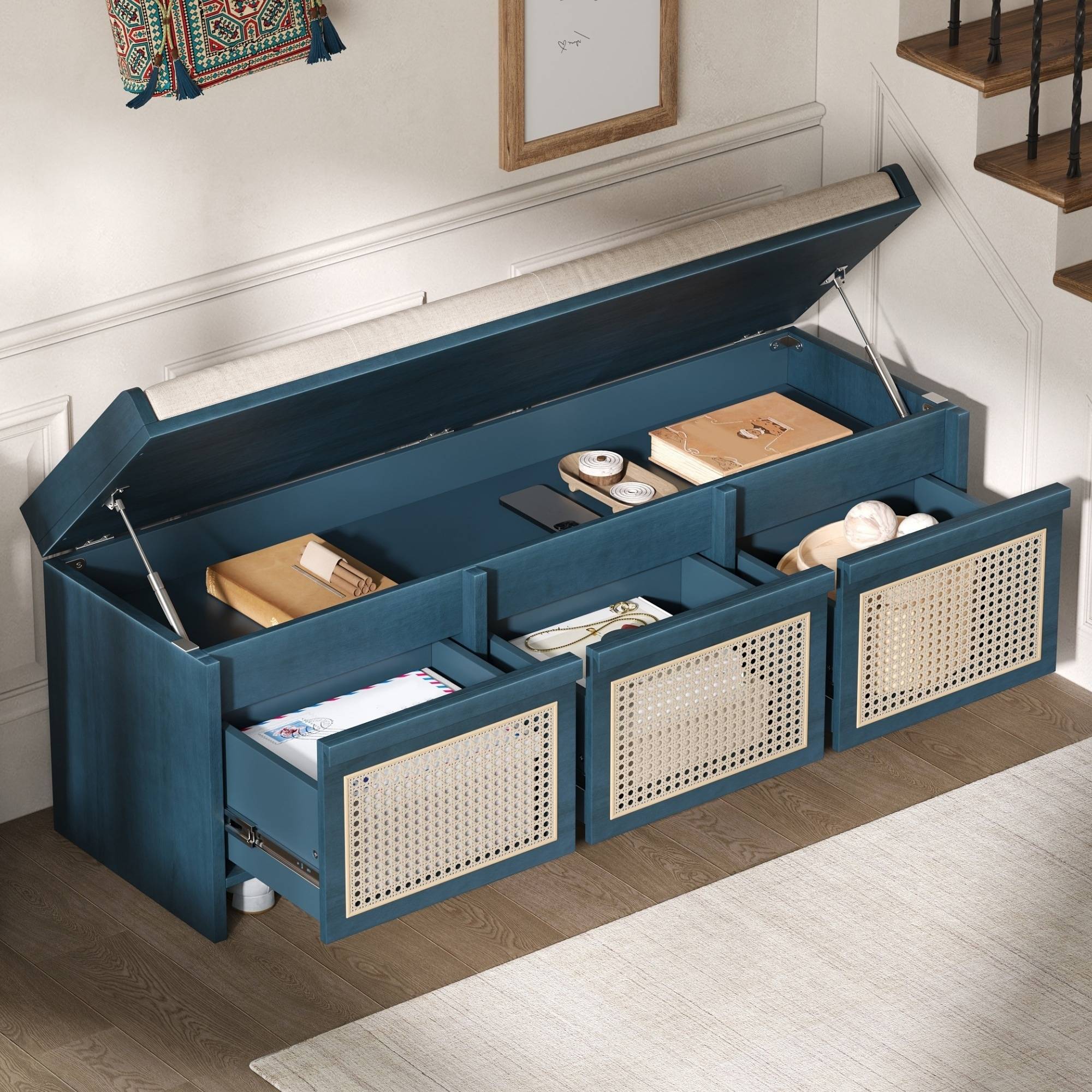 Shoe bench Cusp Barn 48 Entryway Shoe Bench with Rattan Drawers Storage Bench