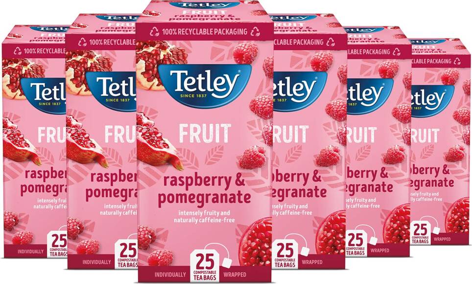 Tetley Raspberry Pomegranate String Tag Envelopes 6 x 25 Teabags