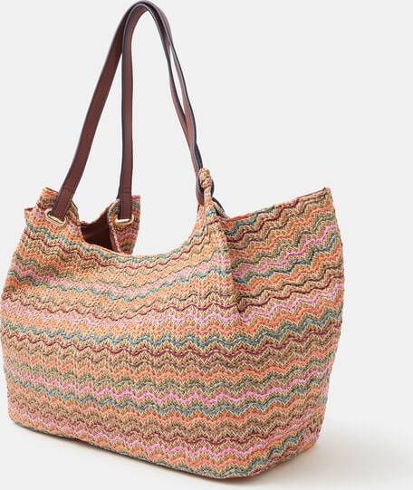 Striped Raffia Tote Bag