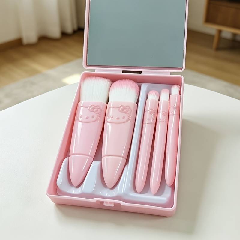 Temu Square Makeup Brushes With Mirror Mini Multifunctional Powder Set