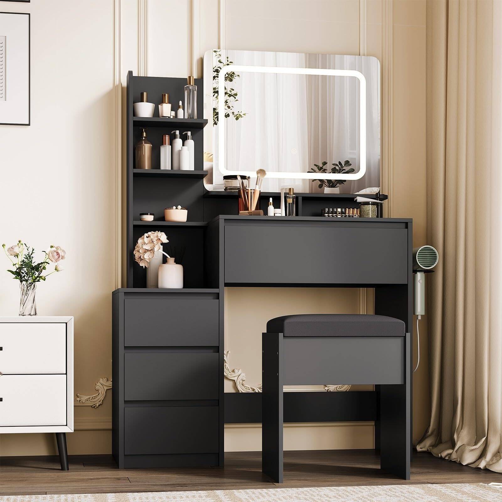 Makeup vanity table with lighted mirror Garvee Makeup Vanity Table With LED Lighted Mirror Dressing Table
