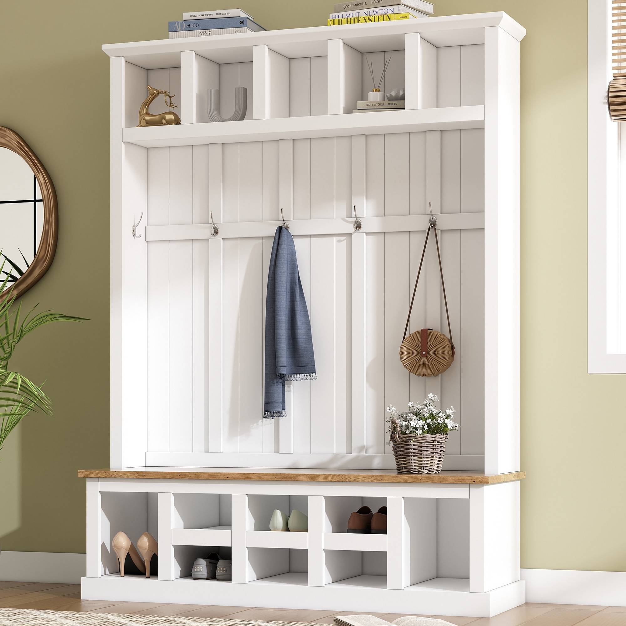 Shoe bench AISWORD Hall Tree Wide Storage Seating Bench Shoe Rack