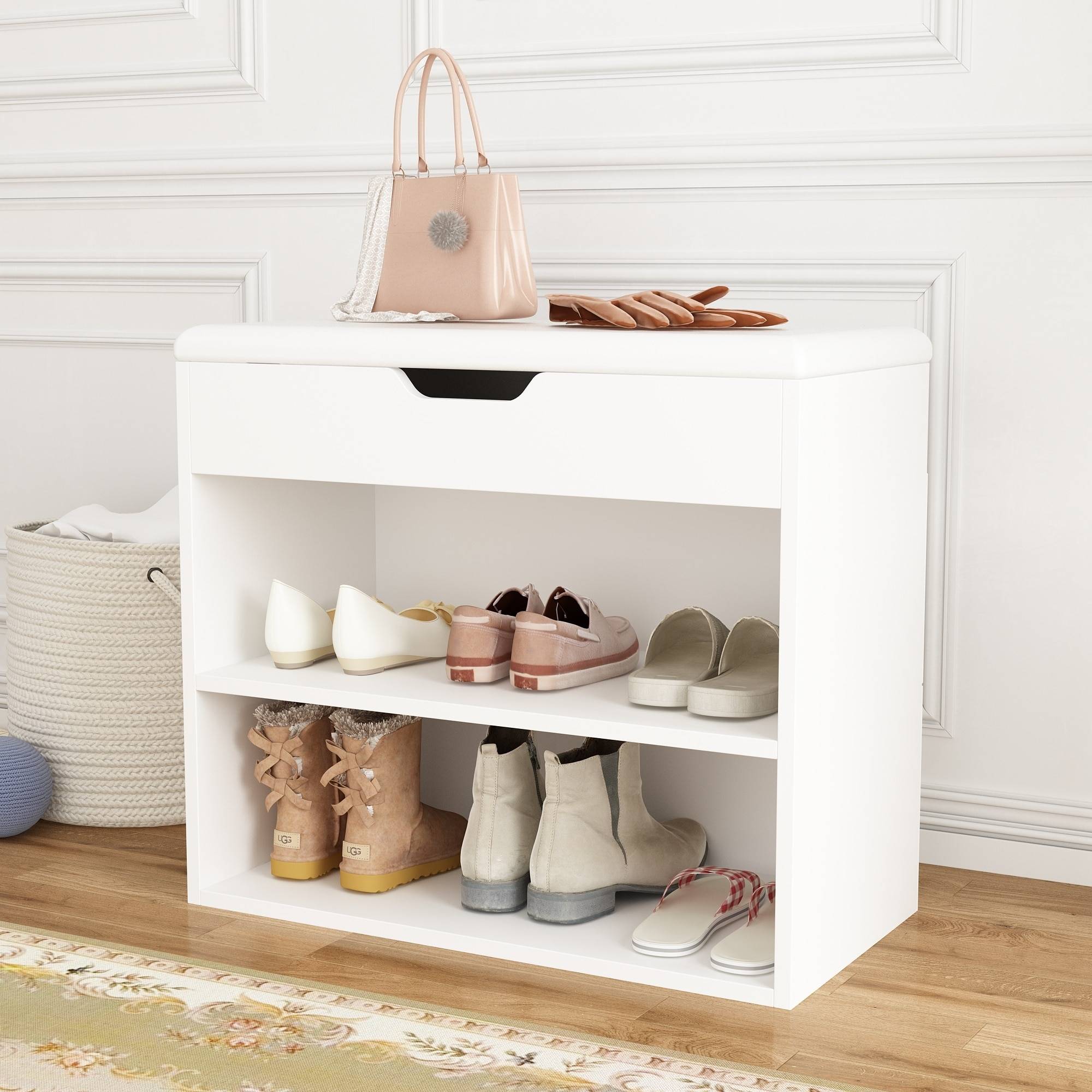 24 Inch Rustic Entryway Shoe Storage Bench